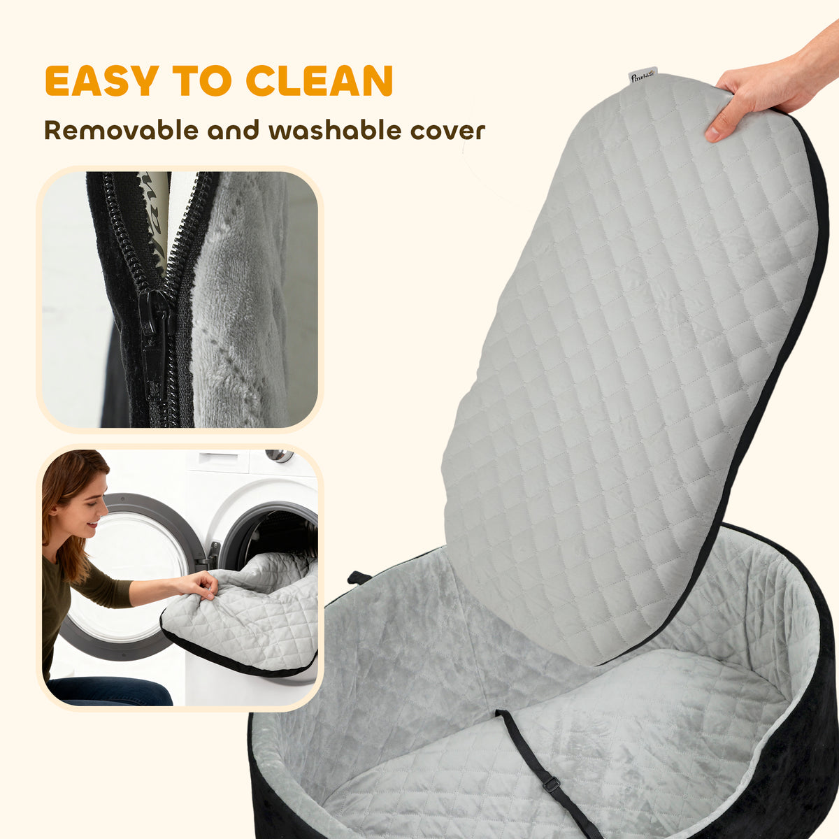 Dog Car Seat for Small Medium Pets, Detachable Washable Pet Bed with Cushion and Safety Belt for Dog Under 33lbs, Black