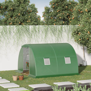 Walk-In Tunnel Greenhouse, Plant Hot House with 4 Windows and Zipper Door, 10' x 10' x 7' , Green