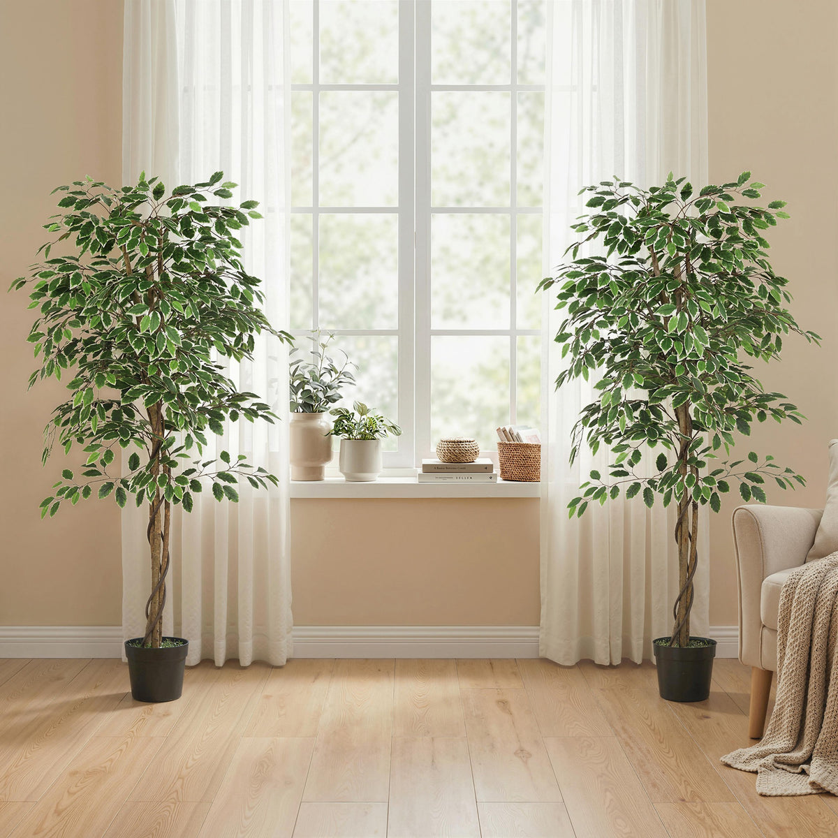 5.3 FT Artificial Tree, Indoor Fake Ficus with Pot, for Home Office Living Room Decor