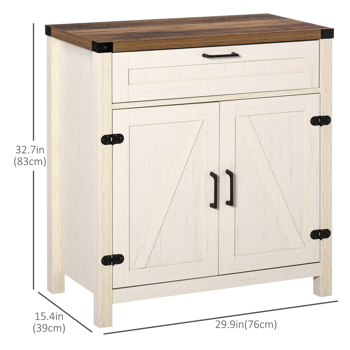 Farmhouse Kitchen Storage Cabinet, Sideboard Buffet Cabinet with 2 Rustic Barn Doors and Drawer, Oak