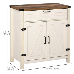 Farmhouse Kitchen Storage Cabinet, Sideboard Buffet Cabinet with 2 Rustic Barn Doors and Drawer, Oak