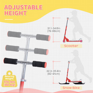 Qaba Snow Scooter, 2 in 1 Design Adjustable Height Scooter Snow Sled for Kids Aged Over 7 Years Old, Foldable Kids Sled Ski Scooter with Wheels Blades