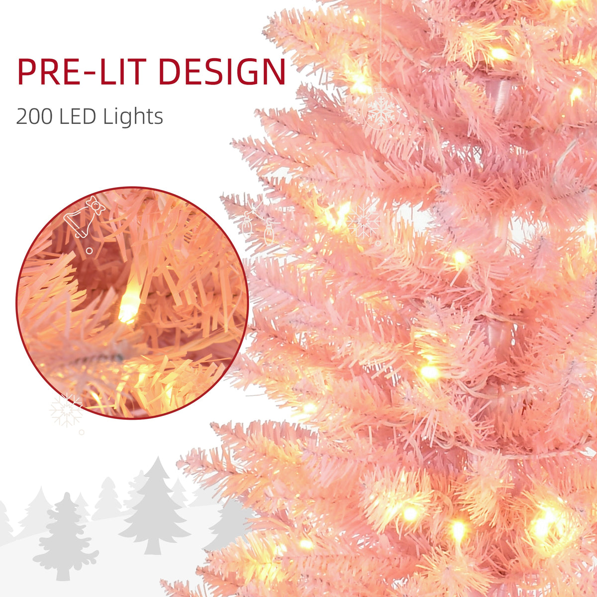 6' Pre Lit Artificial Pencil Christmas Trees, Xmas Tree with Realistic Branches and Warm White LED Lights – view 32