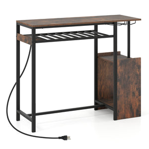 Rectangular Bar Table with Charging Station and LED Light-Rustic Brown view 4