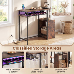 Rectangular Bar Table with Charging Station and LED Light-Rustic Brown view 7