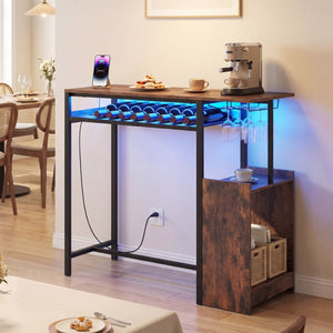 Rectangular Bar Table with Charging Station and LED Light-Rustic Brown view 3