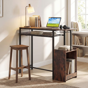 Rectangular Bar Table with Charging Station and LED Light-Rustic Brown view 6