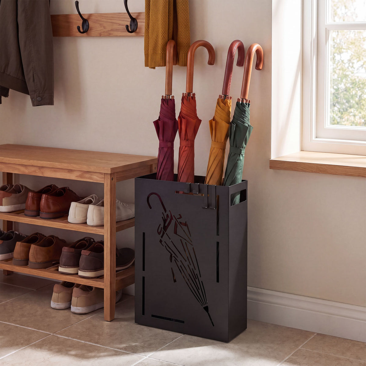Rectangular Umbrella Holder Rack with Removable Drip Tray-Black view 2