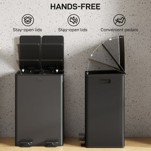 Garbage Bin, Soft-Close Trash Can with Foot Pedal, 2x7.4 Gal (2x28 L) Garbage Can with Removable Inner Buckets, SBlack