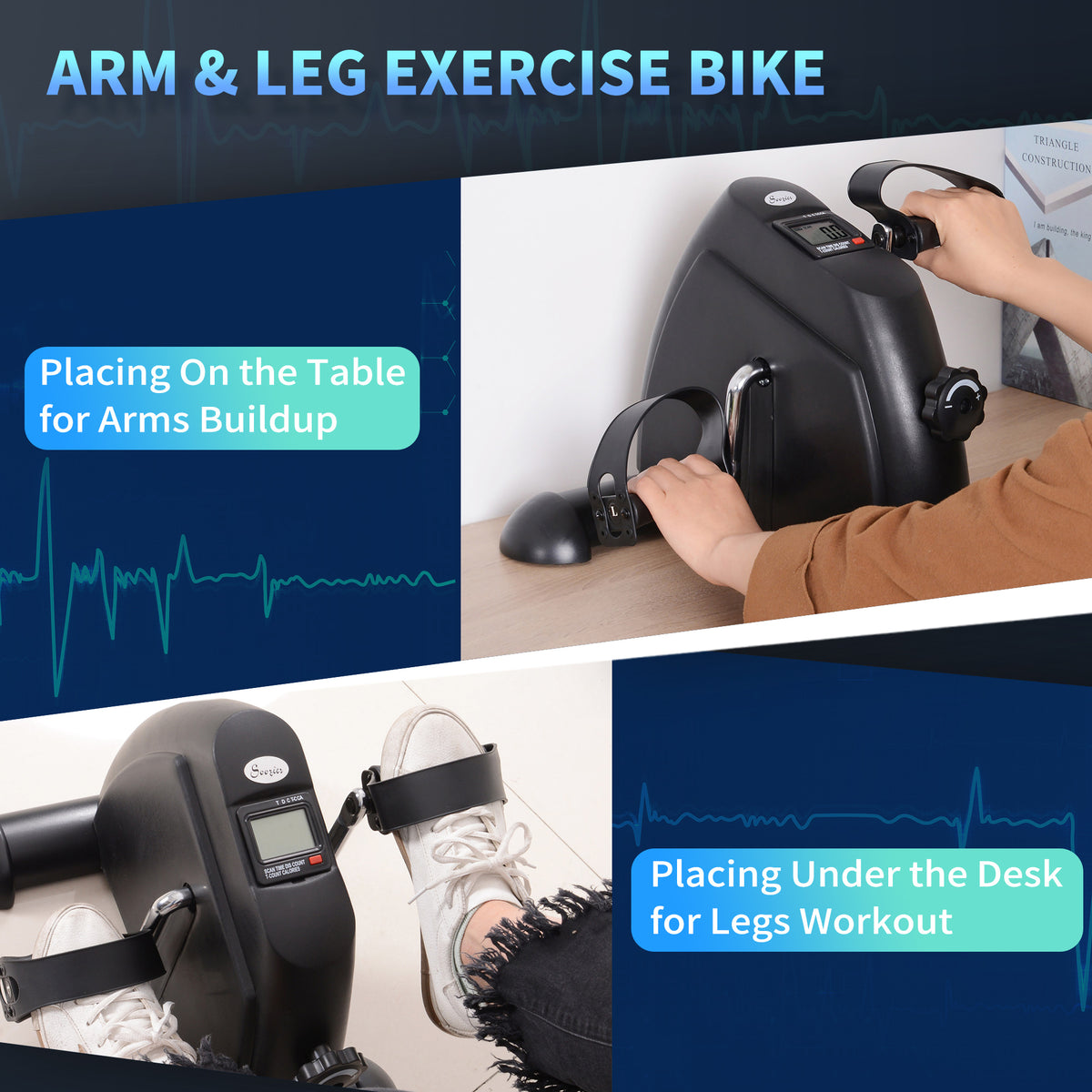 Soozier Portable Mini Pedal Exercise Bike Indoor Cycle Fitness Arm Leg w/ LCD Display