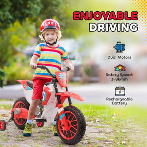 Aosom Kids Dirt Bike 12V Battery-Powered Ride-On Electric Motorcycle with Charging Battery, Training Wheels