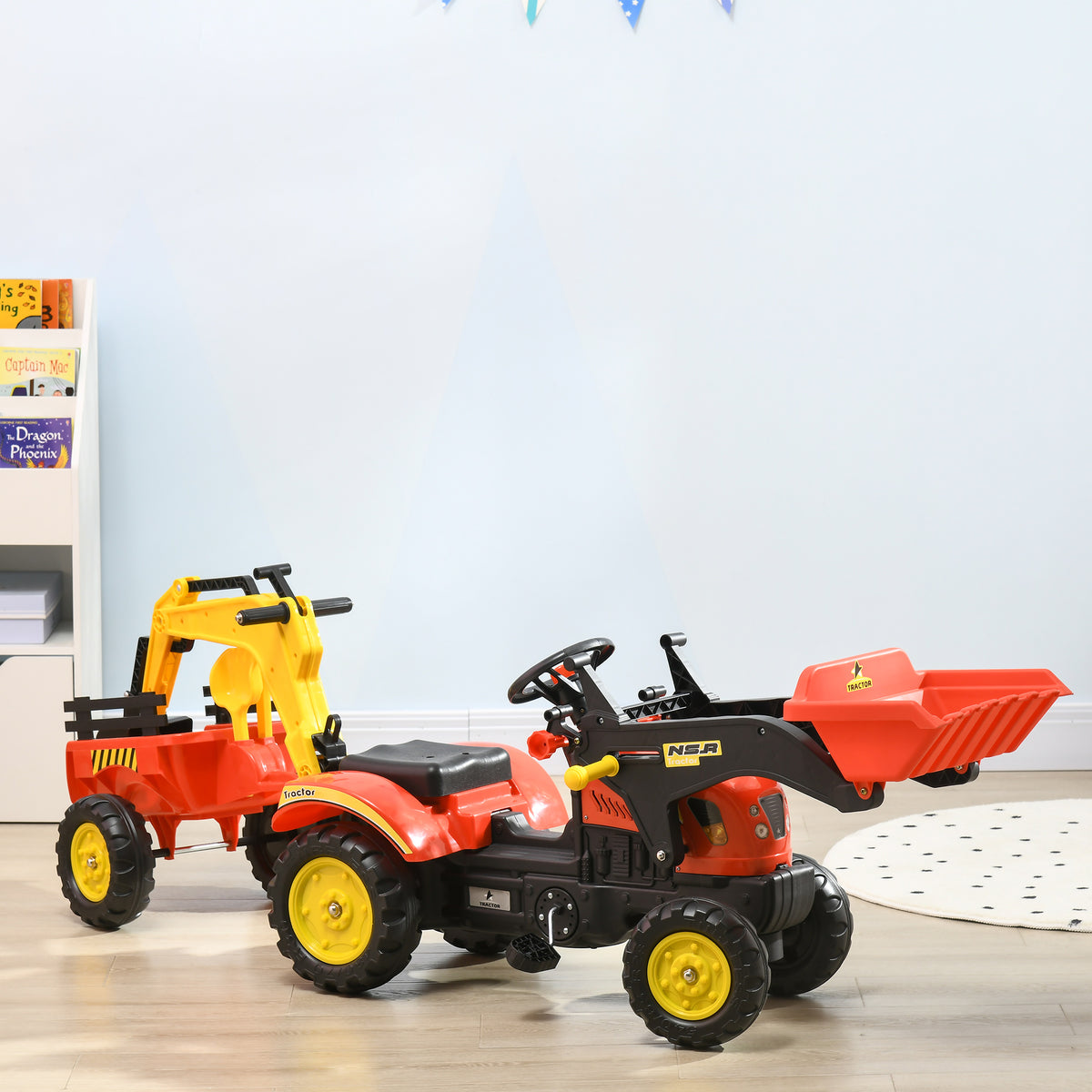 Aosom Ride on Toy Dump Truck for Kids, Pedal Construction Car with Detachable Trailer for 3 Years Old, Red