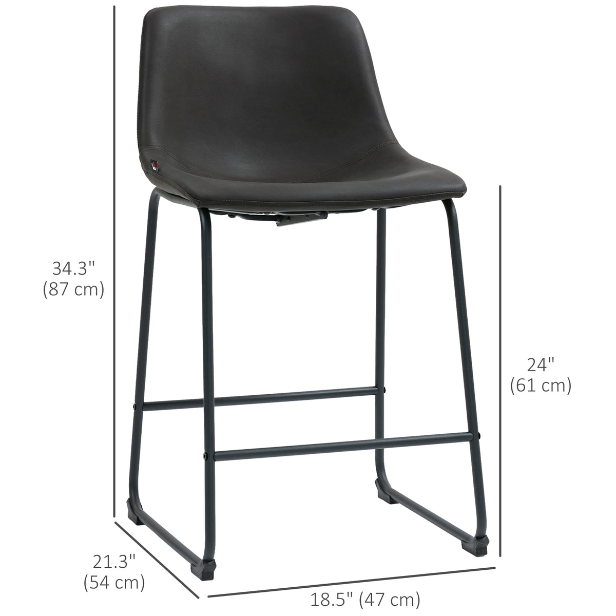 Counter Height Bar Stools Set of 2, Vintage PU Leather Bar Chairs, Kitchen Stool with Footrest, Dark Brown