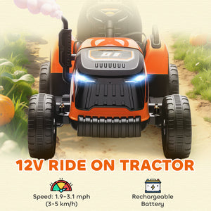 Qaba 12V Kids Ride On Tractor with Trailor, Remote Control, Music, Lights, Shifter, for Kids Ages 3-8 Years