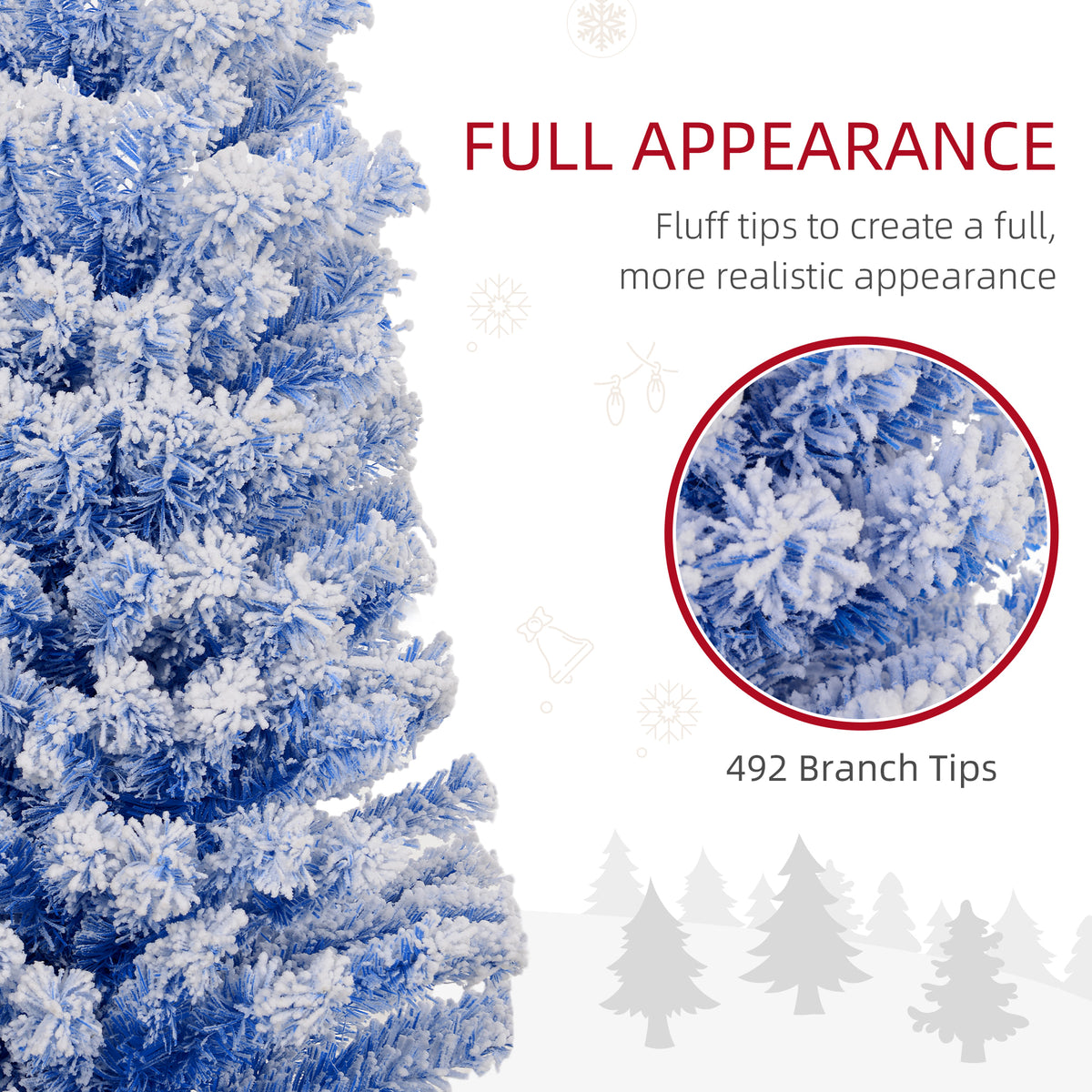6ft Flocked Christmas Tree, Pencil Christmas Tree with Realistic Branch Tips, Folding Metal Stand, Green – view 18