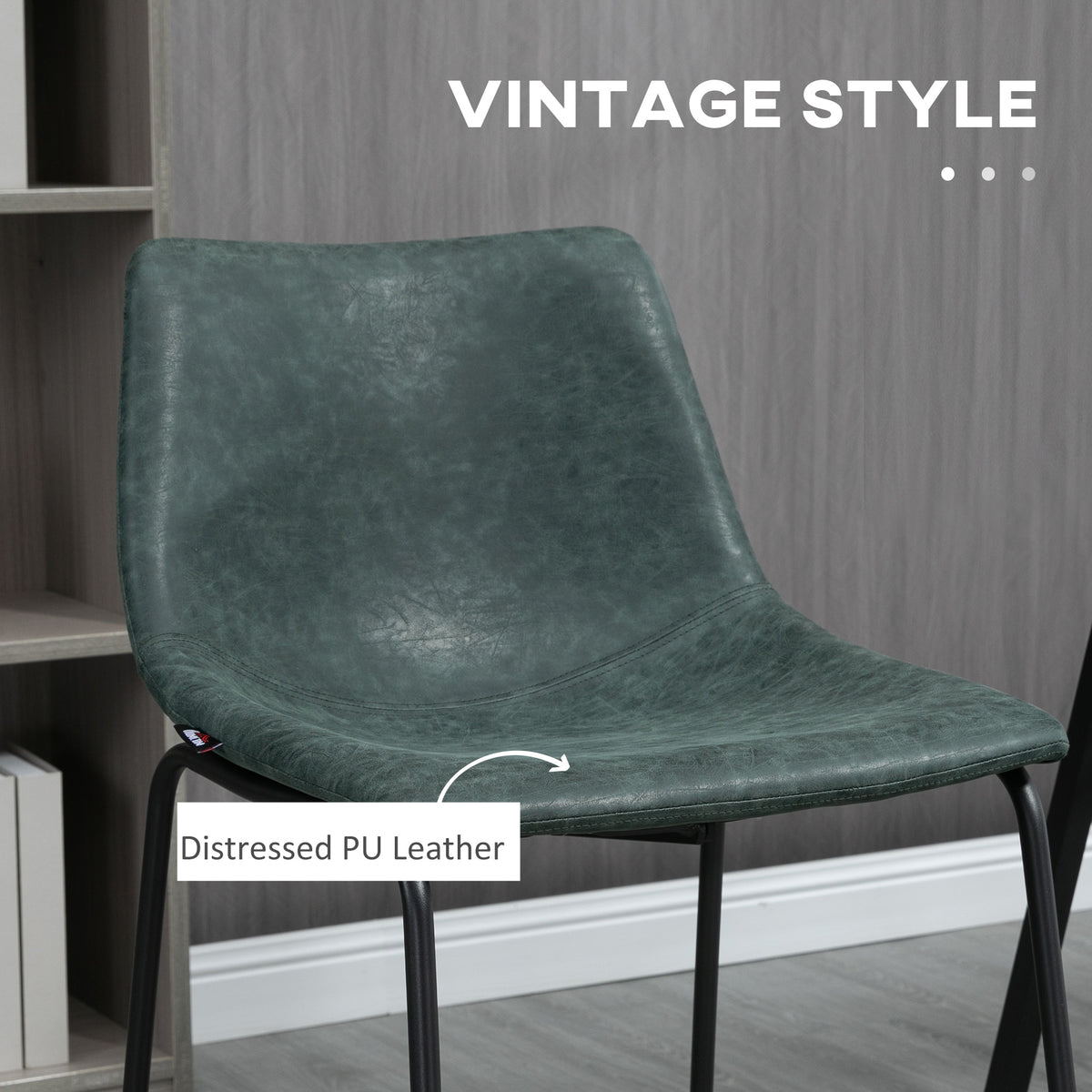 Counter Height Bar Stools Set of 2, Vintage PU Leather Bar Chairs, Kitchen Stool with Footrest for Home Bar Green