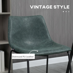 Counter Height Bar Stools Set of 2, Vintage PU Leather Bar Chairs, Kitchen Stool with Footrest for Home Bar Green