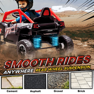 Qaba 12V Ride on Truck, Licensed KAWASAKI TERYX KRX 2WD Kids Electric Car with Rear Suspension for 3-8 Years, Red