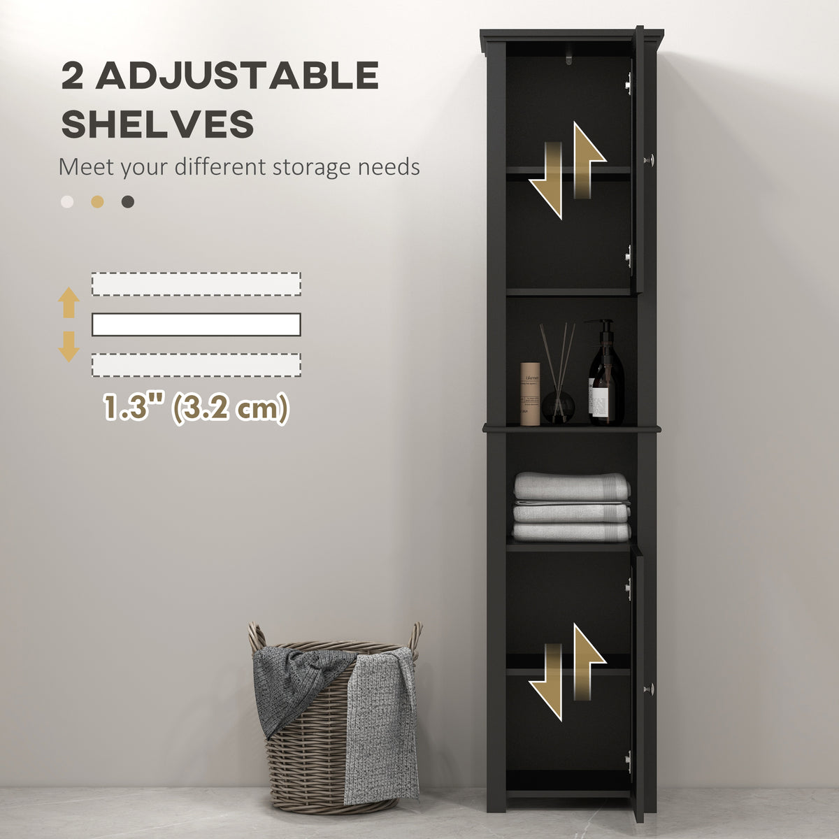 Tall Medicine Cabinet, Freestanding Bathroom Storage Cabinet with Shelves and 2 Cupboards – view 11