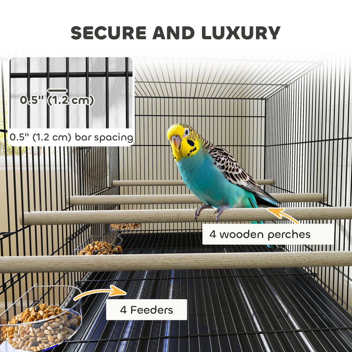 18" H Bird Cage, Large Parakeet Cage for Budgie, Lovebird, Canary, Finches with Divider, Black – view 11