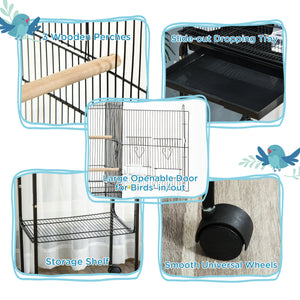 62" Rolling Bird Cage Cockatoo House Play Top Finch Pet Supply with Storage Shelf, Wheels - Black – view 18