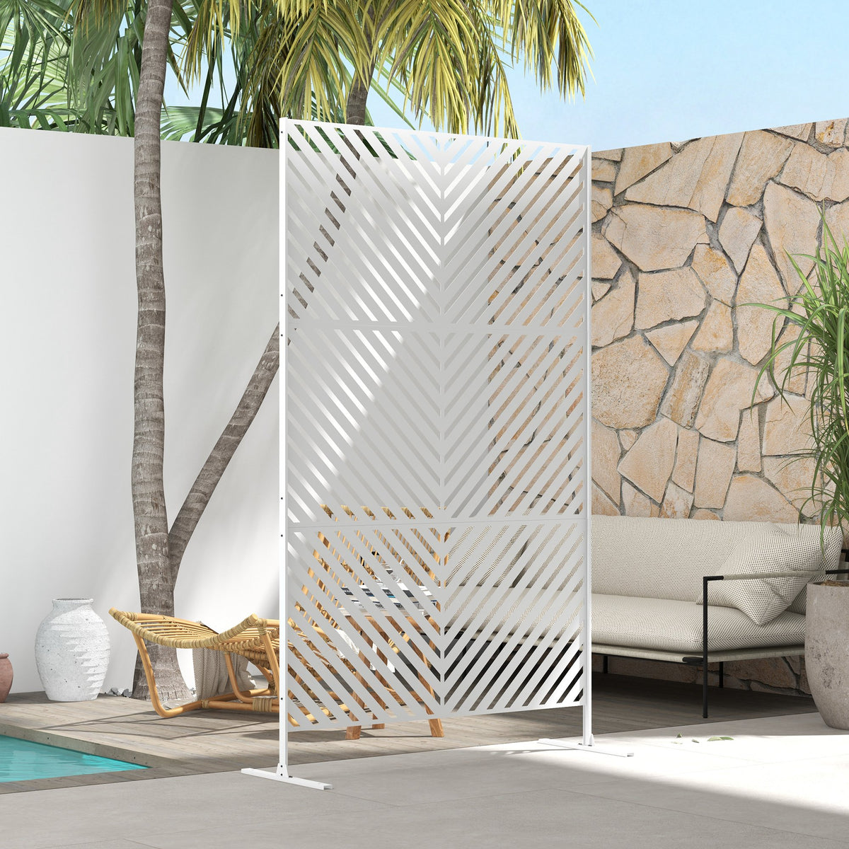 6.5FT Decorative Outdoor Divider, Metal Privacy Screen with Stand, Triangle Style, Black – view 13