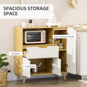 Modern Microwave Stand, Microwave Cabinet with Drawer, Storage Cupboards and Cable Hole for Kitchen, Dining Room, White