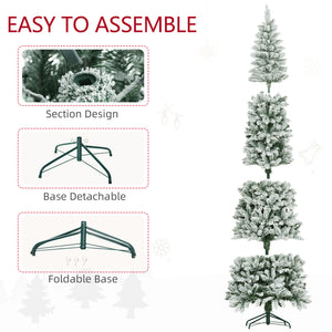 6ft Pencil Christmas Tree, Flocked Tree with 479 Branch Tips and Metal Base for Home, Indoor, Holiday