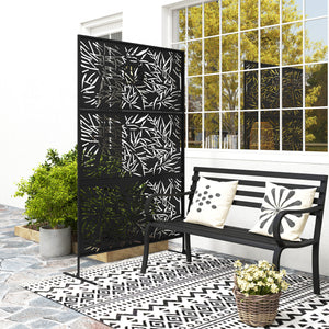 Metal Outdoor Privacy Screen, Freestanding Outdoor Divider with Stand, Decorative Privacy Panel, 78" x 48", Black