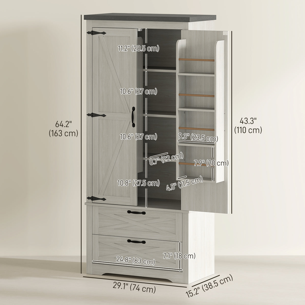 Farmhouse Kitchen Pantry Storage Cabinet, 64" Freestanding Kitchen Pantry Cabinet with Drawers – view 23