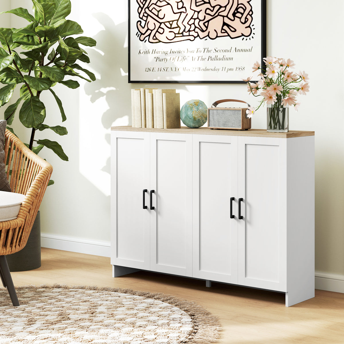 Modern Sideboard Buffet Cabinet, Modern Kitchen Storage Cabinet with 3 Doors Adjustable Shelves – view 28