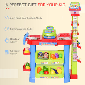 Qaba Kids Supermarket Playset with Cash Register – 50-Piece Grocery Store Pretend Play Toy with Checkout Counter for Boys & Girls Ages 3–6
