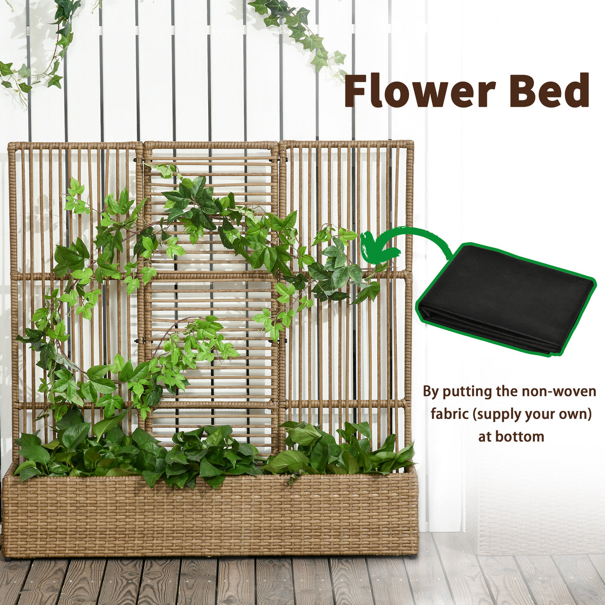 Raised Garden Bed with Lattice Trellis, Rattan Outdoor Planter with Storage for Garden, Patio, Balcony – view 13