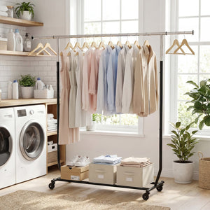 Rolling Clothes Rack Extendable Garment Stand for Hanging Clothes view 6
