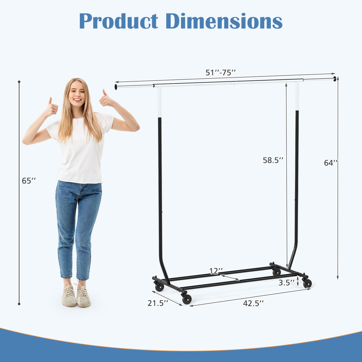 Rolling Clothes Rack Extendable Garment Stand for Hanging Clothes view 5