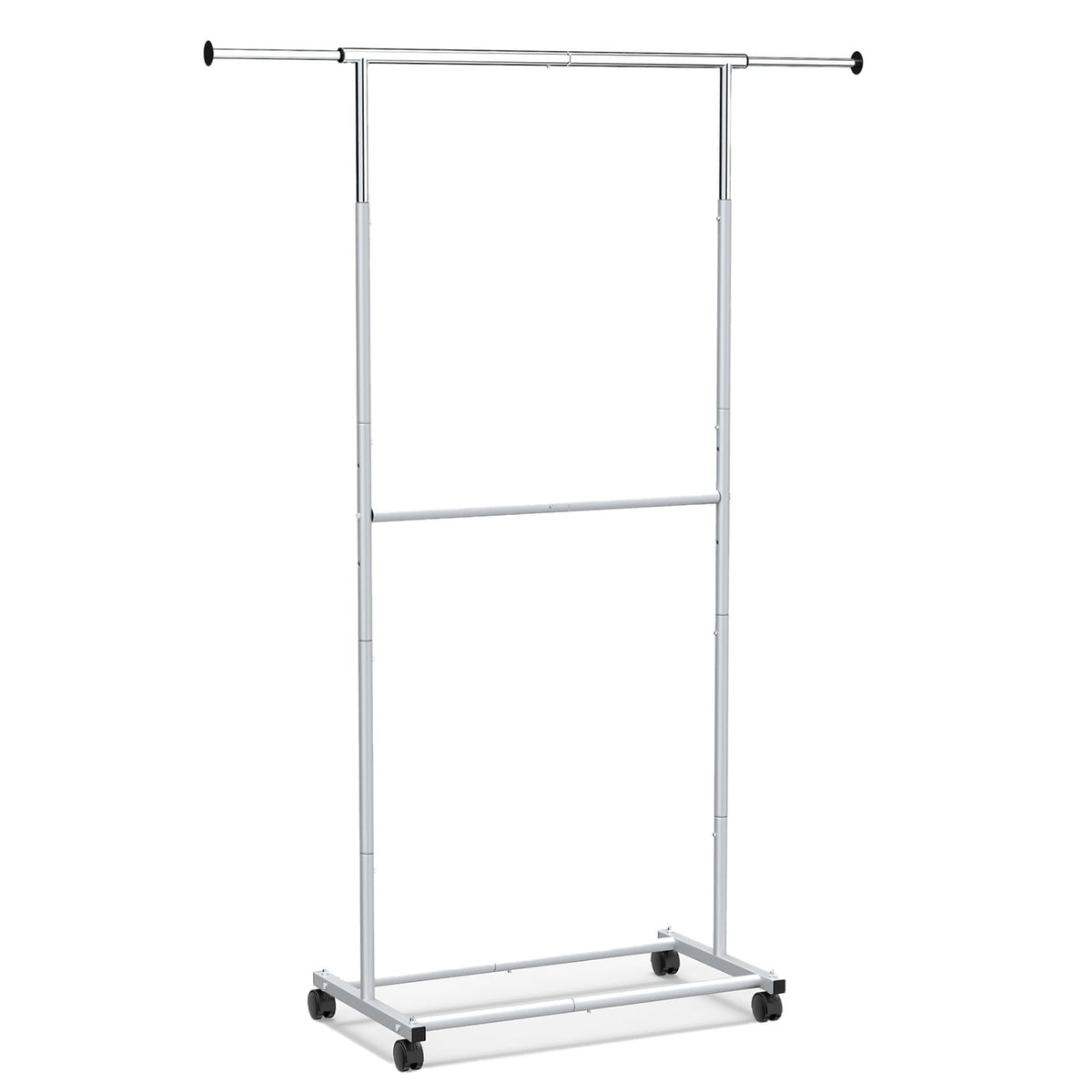Rolling Clothes Rack Double-Rod Extendable Garment Stand for Hanging Clothes