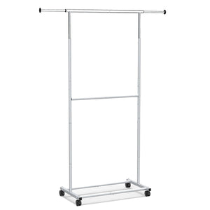 Rolling Clothes Rack Double-Rod Extendable Garment Stand for Hanging Clothes
