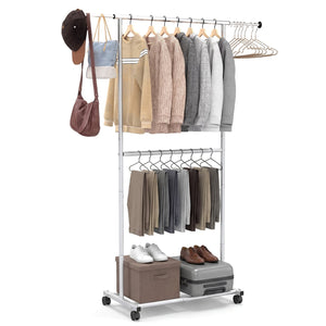 Rolling Clothes Rack Double-Rod Extendable Garment Stand for Hanging Clothes view 4