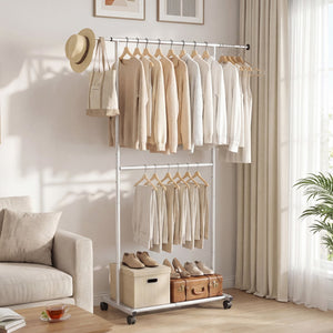 Rolling Clothes Rack Double-Rod Extendable Garment Stand for Hanging Clothes view 2
