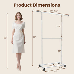 Rolling Clothes Rack Double-Rod Extendable Garment Stand for Hanging Clothes view 5