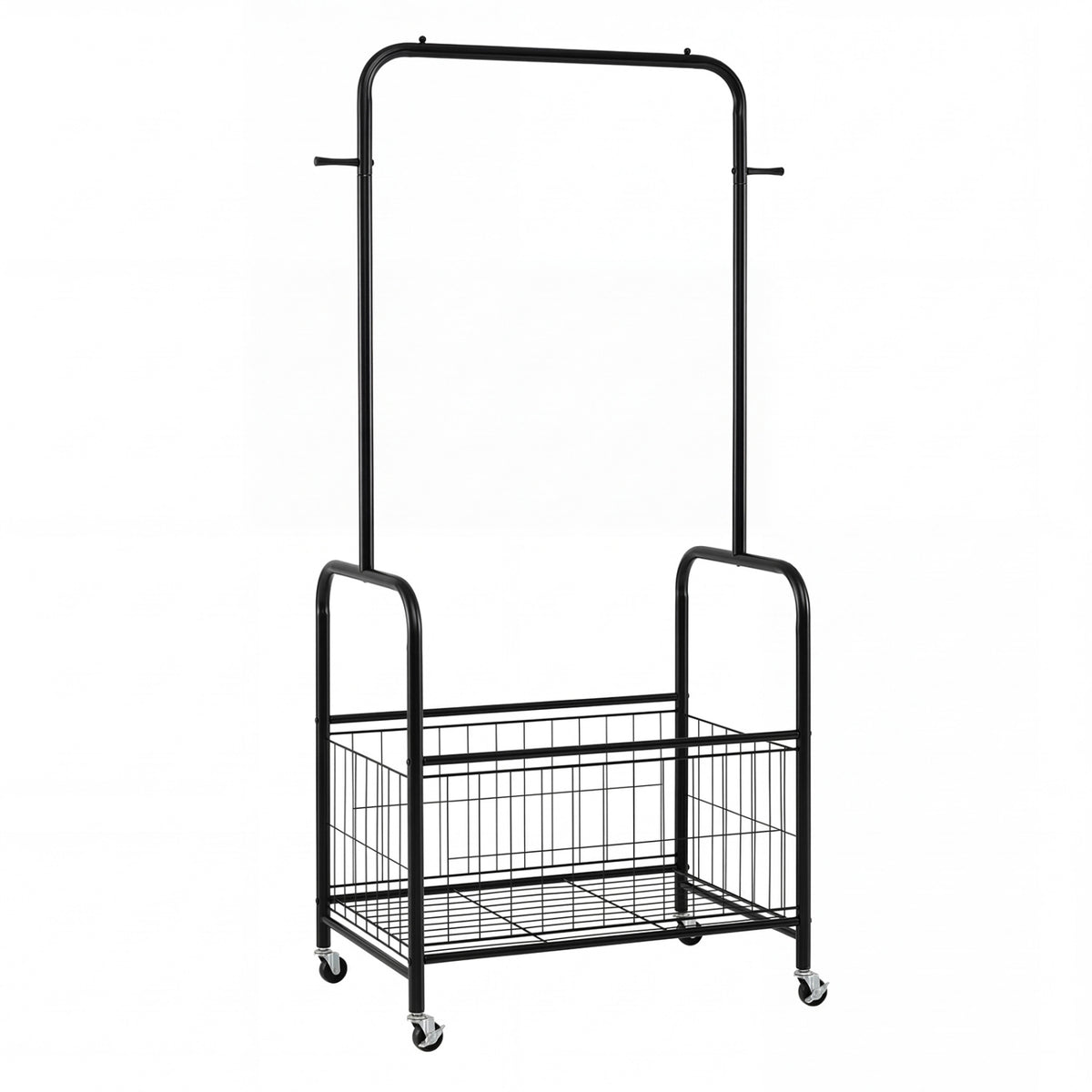 Rolling Metal Clothes Rack with Hanging Rod and Storage Basket-Black view 4