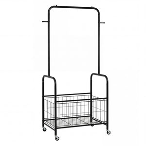 Rolling Metal Clothes Rack with Hanging Rod and Storage Basket-Black view 4