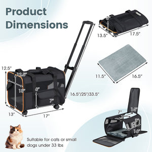 Rolling Pet Carrier Foldable Soft-sided Dog Travel Crate view 5
