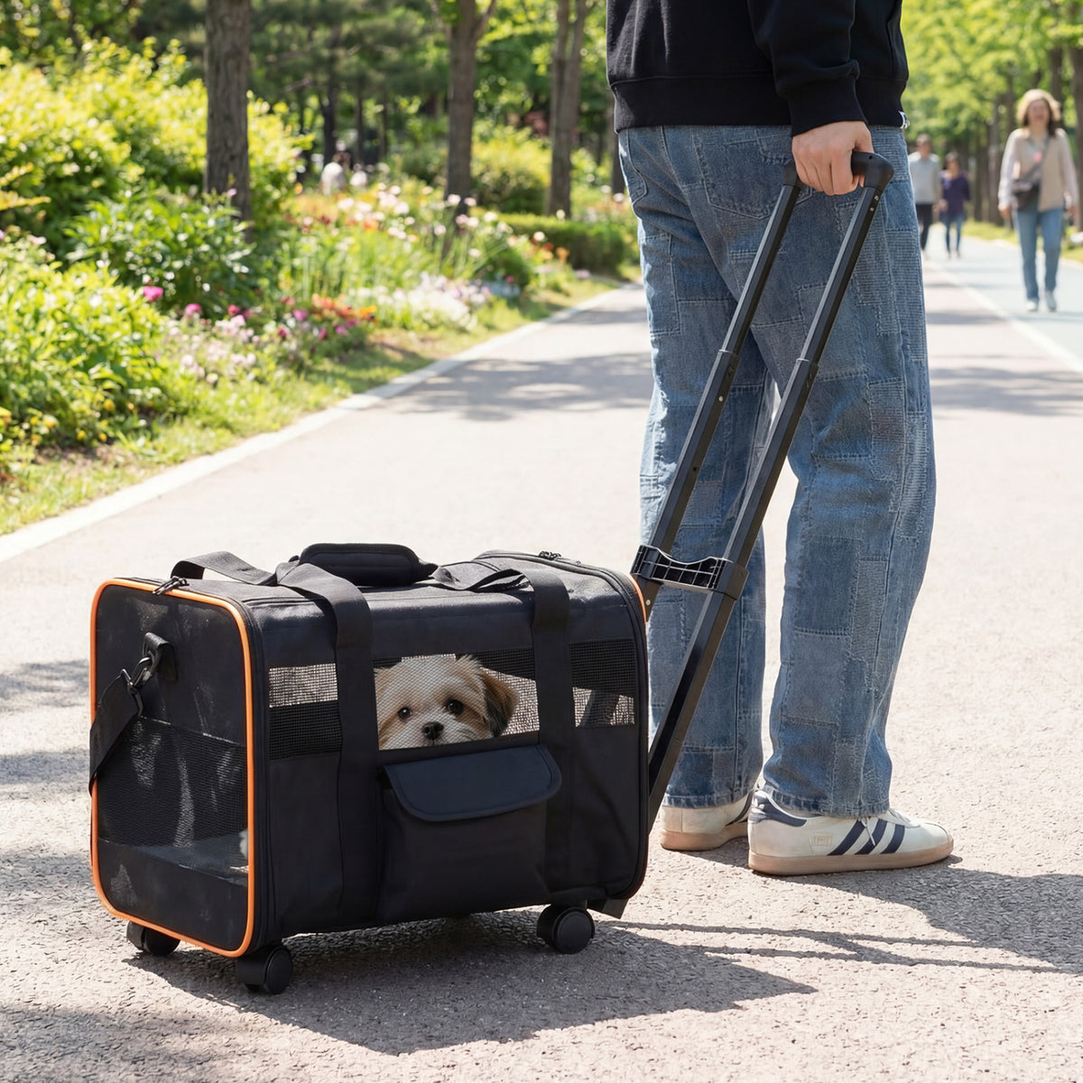 Rolling Pet Carrier Foldable Soft-sided Dog Travel Crate view 2