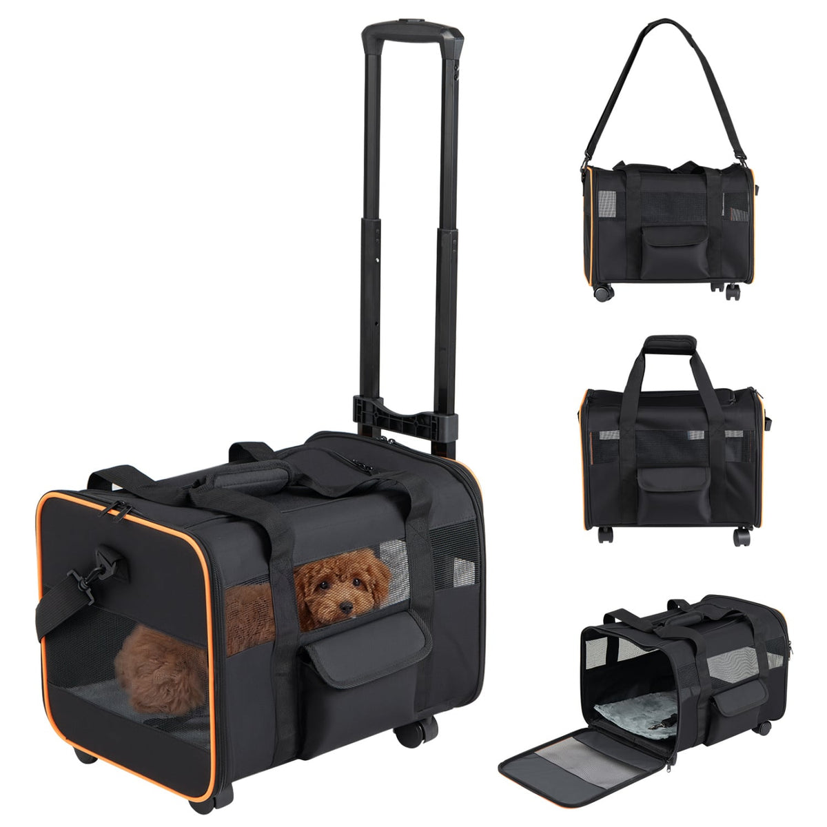 Rolling Pet Carrier Foldable Soft-sided Dog Travel Crate
