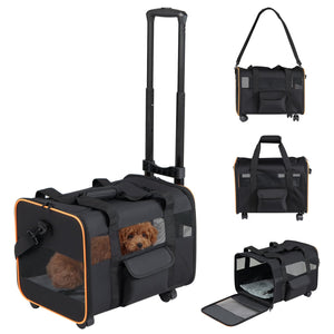 Rolling Pet Carrier Foldable Soft-sided Dog Travel Crate