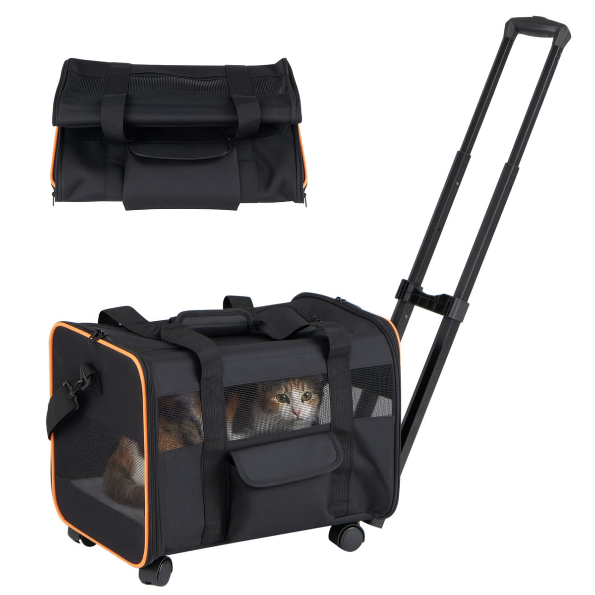 Rolling Pet Carrier Foldable Soft-sided Dog Travel Crate view 4