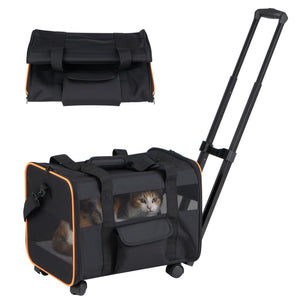 Rolling Pet Carrier Foldable Soft-sided Dog Travel Crate view 4