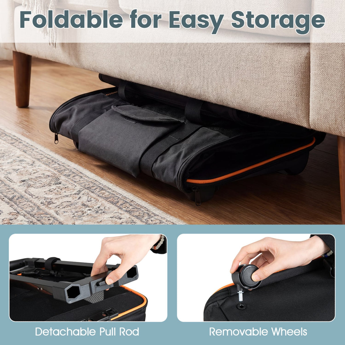 Rolling Pet Carrier Foldable Soft-sided Dog Travel Crate view 8