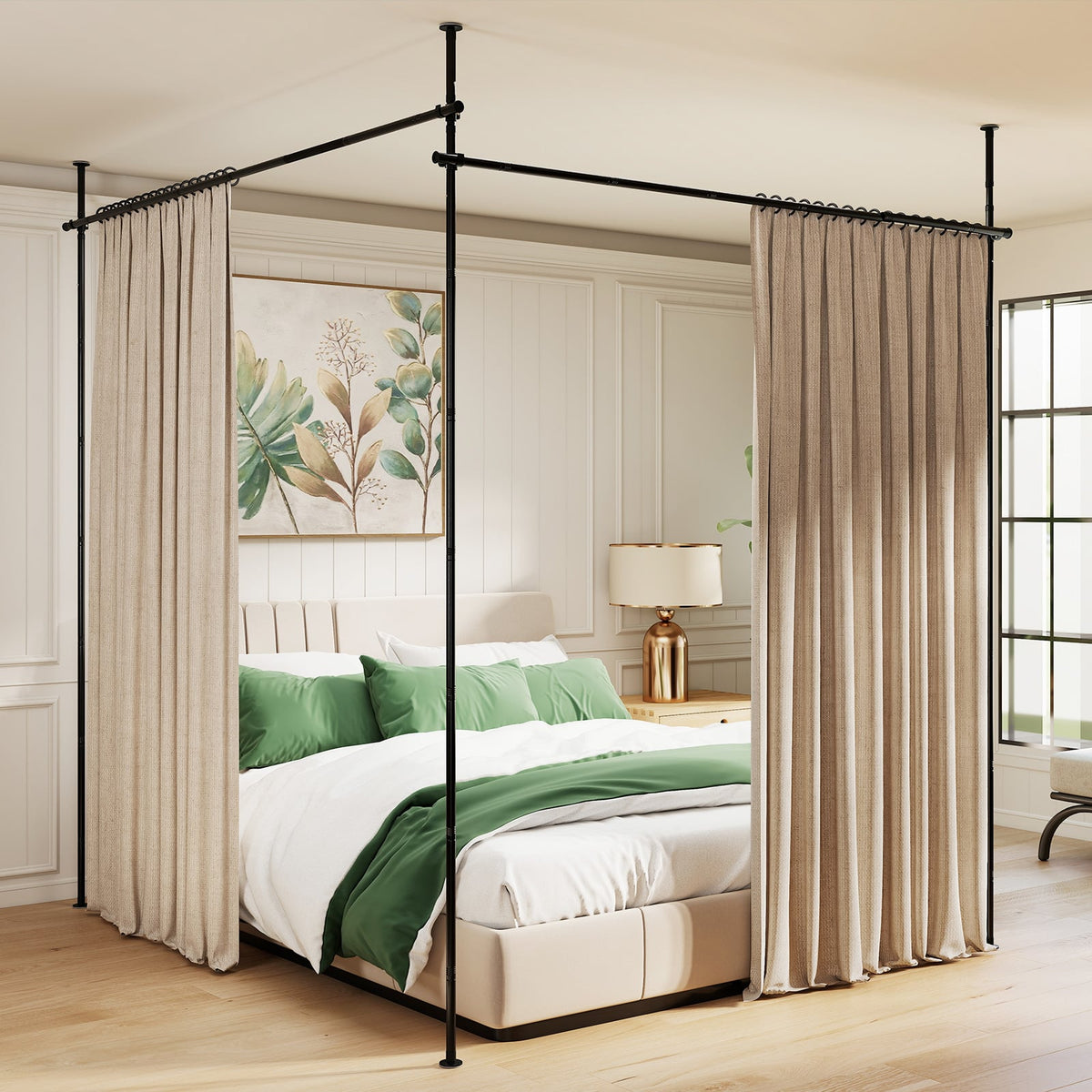 Room Divider Curtain Rod with Adjustable Floor to Ceiling Tension Rod (Curtains Not Included)-Black view 2